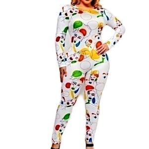 WHITE ROUND NECK LONG SLEEVE JUMPSUIT WITH FACE PRINT styles